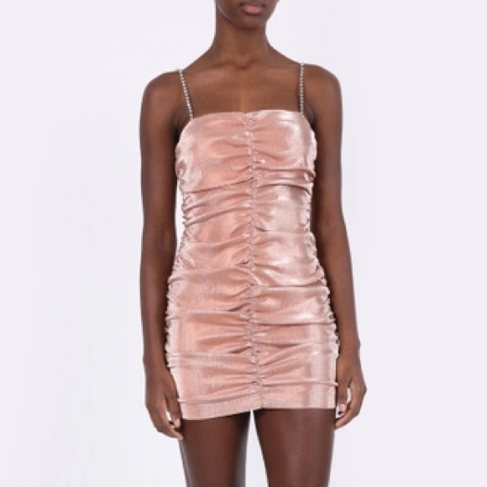 AREA metallic ruched mini dress